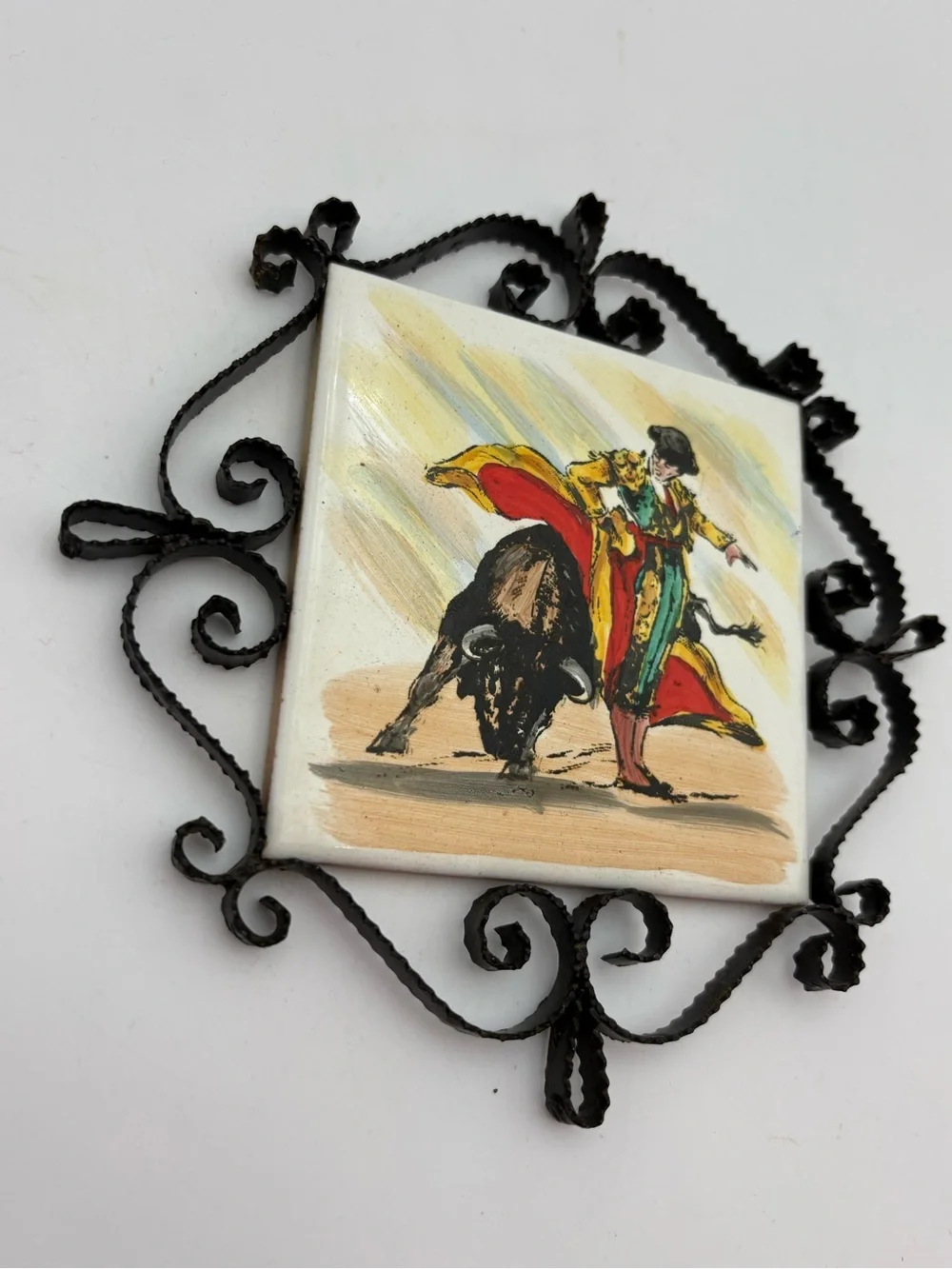 Vintage Matador Tile and Iron Scrollwork Trivet - Made in Spain